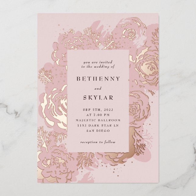 Rose Gold Blooms  Foil Invitation (Front)