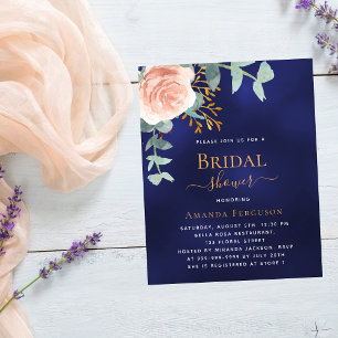 Rose gold blue budget Bridal Shower invitation