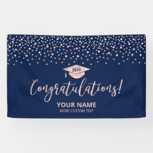 Rose Gold Blue Confetti Congratulation Graduation Banner