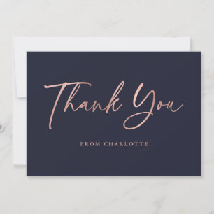 Rose Gold  Blue Elegant Script Modern  Thank You Card