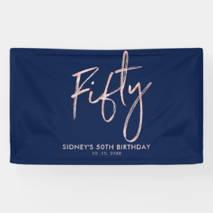 Rose gold & Blue Fifty 50th Birthday Party Banner