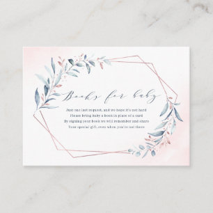 Rose Gold Blue Greenery Geometric Books Request Enclosure Card