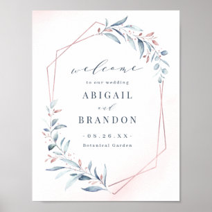 Rose Gold Blue Greenery Geometric Wedding Sign