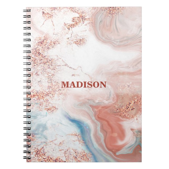 Rose Gold & Blue Marbled  Notebook (Front)