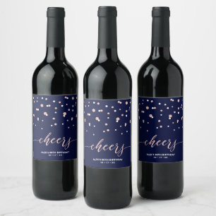 Rose gold & Blue Modern Milestone Birthday Party Wine Label