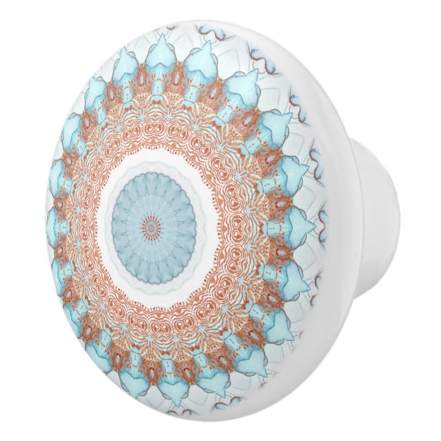 Rose Gold Blue Ocean Floral Kaleidoscope Ceramic Knob (Right)