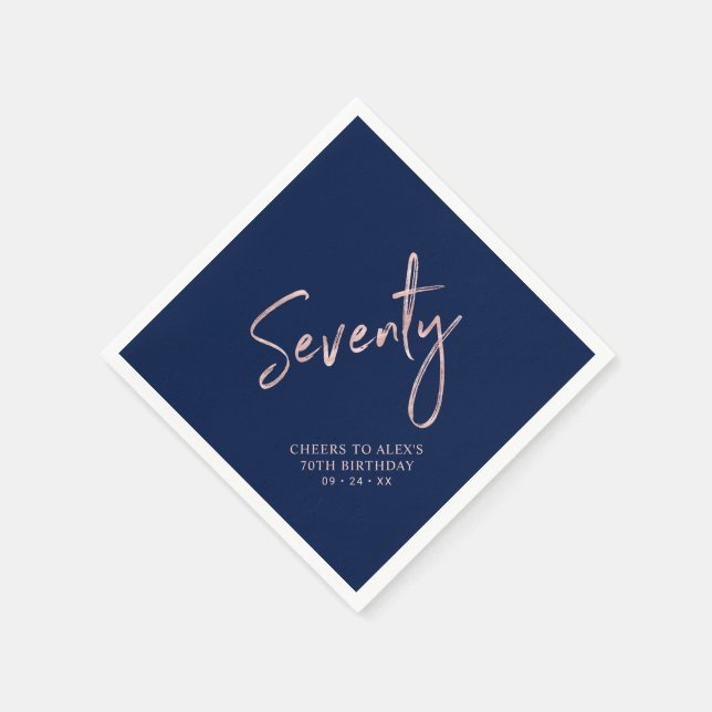 Rose gold Blue Seventy Adult 70th Birthday Party Napkin (Corner)