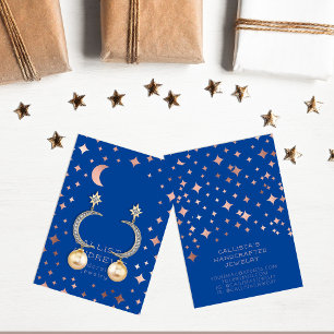 Rose Gold Blue Stars Moon Earring Display Card