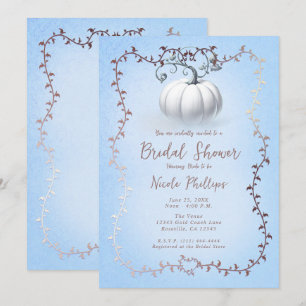 Rose Gold Blue Storybook White Pumpkin Bridal  Invitation