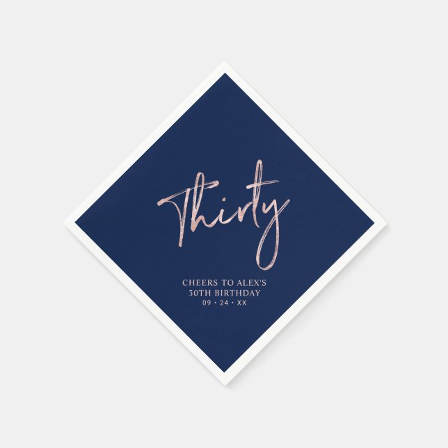 Rose Gold & Blue Thirty Adult 30th Birthday Party Napkin (Corner)