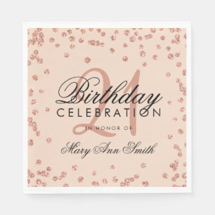Rose Gold Blush 21st Birthday Glitter Confetti Napkin