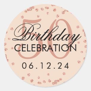 Rose Gold Blush 50th Birthday Glitter Confetti Classic Round Sticker