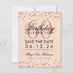Rose Gold Blush 60th Birthday Save Date Confetti Save The Date