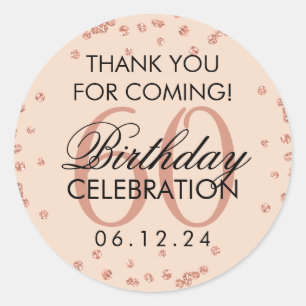 Rose Gold Blush 60th Birthday Thank You Confetti Classic Round Sticker