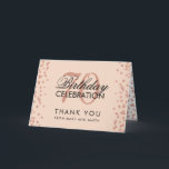 Rose Gold Blush 70th Birthday Thank you Confetti Card<br><div class="desc">Elegant 70th Birthday Party Rose Gold Faux Glitter Confetti Blush Pink template. Easy to use and easy to personalise. Order Today!</div>