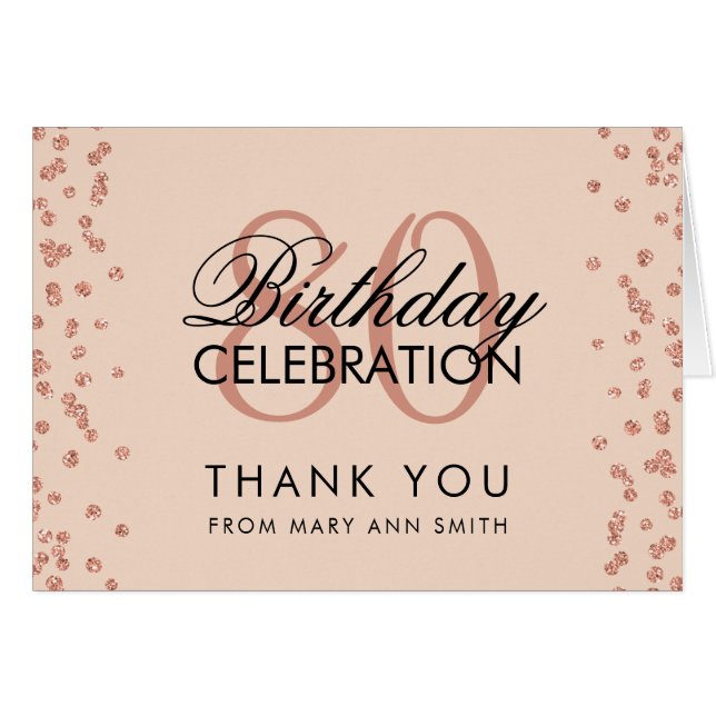 Rose Gold Blush 80th Birthday Thank you Glitter (Front Horizontal)