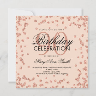 Rose Gold Blush 90th Birthday Glitter Confetti Invitation
