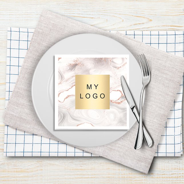 Rose gold blush agate marble business logo napkin (Creator Uploaded)