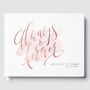Rose Gold Blush Always And Forever Script Wedding Guest Book