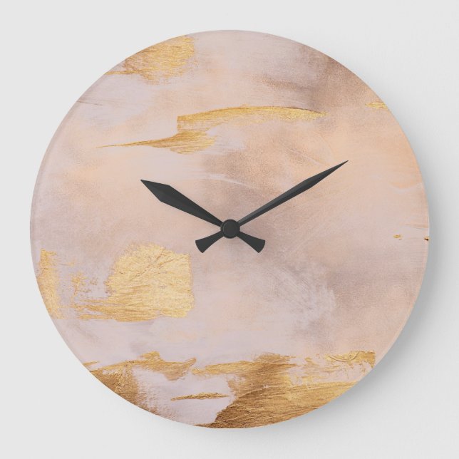 Rose Gold Blush and Gold Texture Large Clock (Front)