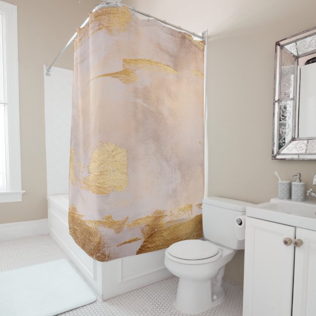 Rose Gold Blush and Gold Texture Shower Curtain (In Situ)