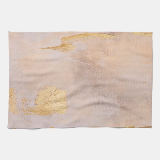 Rose Gold Blush and Gold Texture Tea Towel (Horizontal)