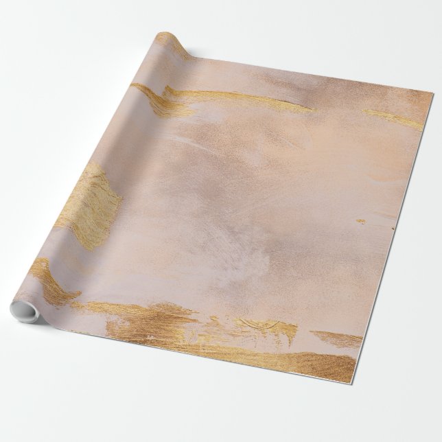 Rose Gold Blush and Gold Texture Wrapping Paper (Unrolled)