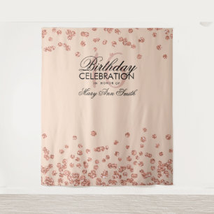 Rose Gold Blush Backdrop Sweet 16 Glitter Confetti Tapestry