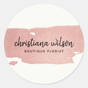ROSE GOLD BLUSH BLACK BRUSH STROKE CALLIGRAPHY CLASSIC ROUND STICKER