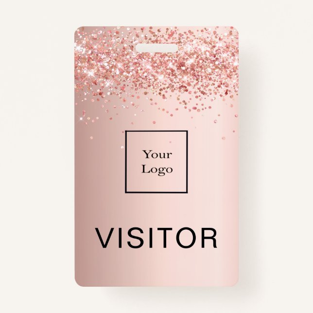 Rose gold blush business logo visitor ID badge (Front)