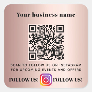 Rose gold blush business QR code Instagram follow Square Sticker