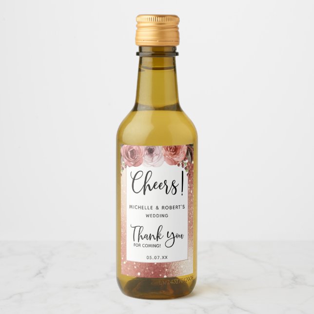 Rose Gold, Blush Cheers, Wine, Liquor Favour Label (Front)