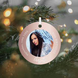 Rose gold blush custom photo birthday metal tree decoration