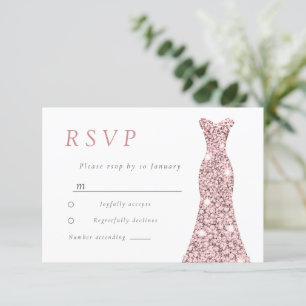 Rose Gold Blush Dress Bridal or Birthday  RSVP Card