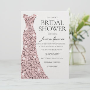 Rose Gold Blush Dress Pearl Shimmer Bridal Shower Invitation