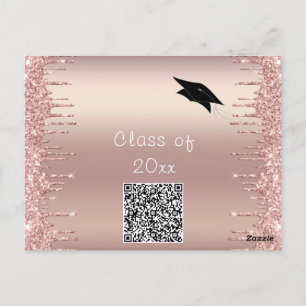 Rose Gold Blush Drips Grad Party Invite QR Code Postcard