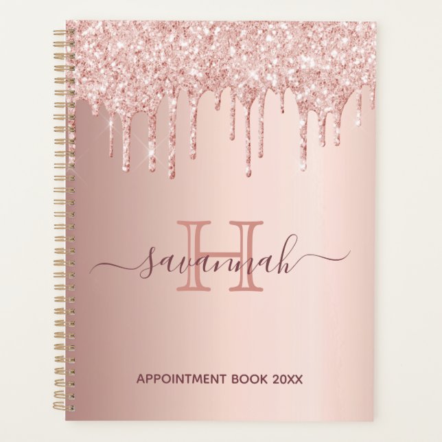 Rose gold blush drips monogram planner (Front)
