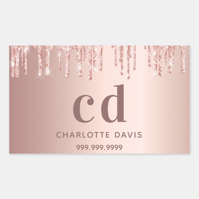 Rose gold blush drips name rectangular sticker (Front)