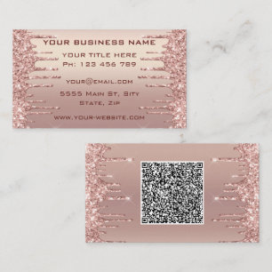 Rose Gold Blush Drips QR Code Scan Business Card