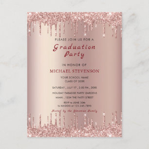 Rose Gold Blush Drips Your Graduation Party Invite Postcard