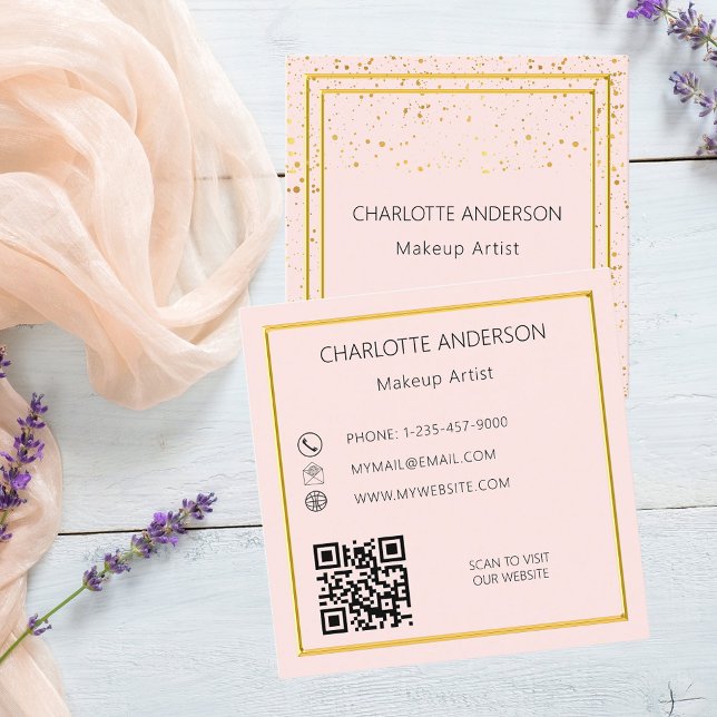 Rose gold blush elegant glamourous QR code Square Business Card (Creator Uploaded)