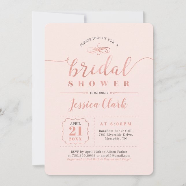 Rose Gold & Blush | Elegant Wedding Bridal Shower Invitation (Front)