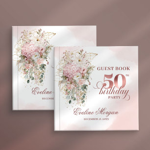 Rose Gold Blush Floral 50th Birthday Guest Book