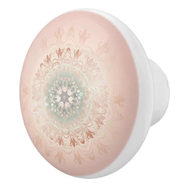 Rose Gold Blush Floral Mandala Ceramic Knob (Right)