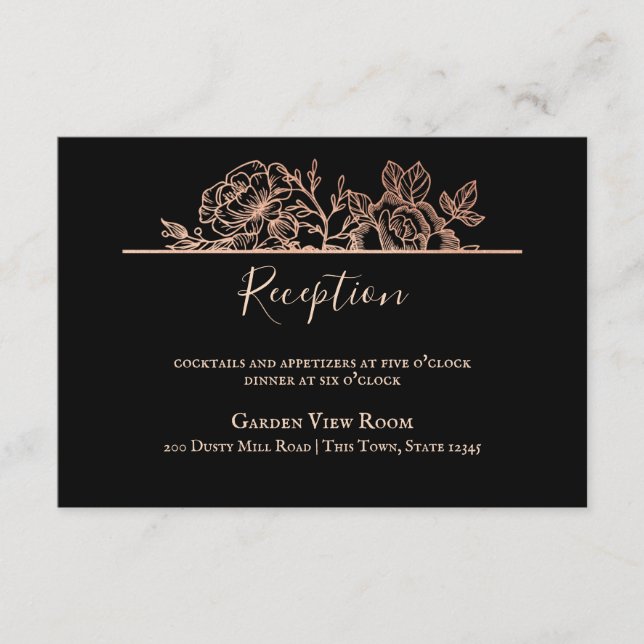 Rose Gold Blush Floral Sketch Wedding Information Enclosure Card (Front)