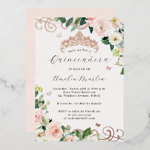 Rose Gold Blush Floral Swirl Quinceanera