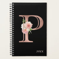 Rose Gold Blush Floral Yearly Monogram Letter P