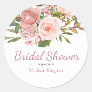 Rose Gold & Blush Flowers Bridal Shower Favour Classic Round Sticker