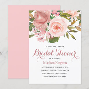 Rose Gold & Blush Flowers Bridal Shower Invite