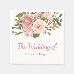 Rose Gold & Blush Flowers Wedding Napkin